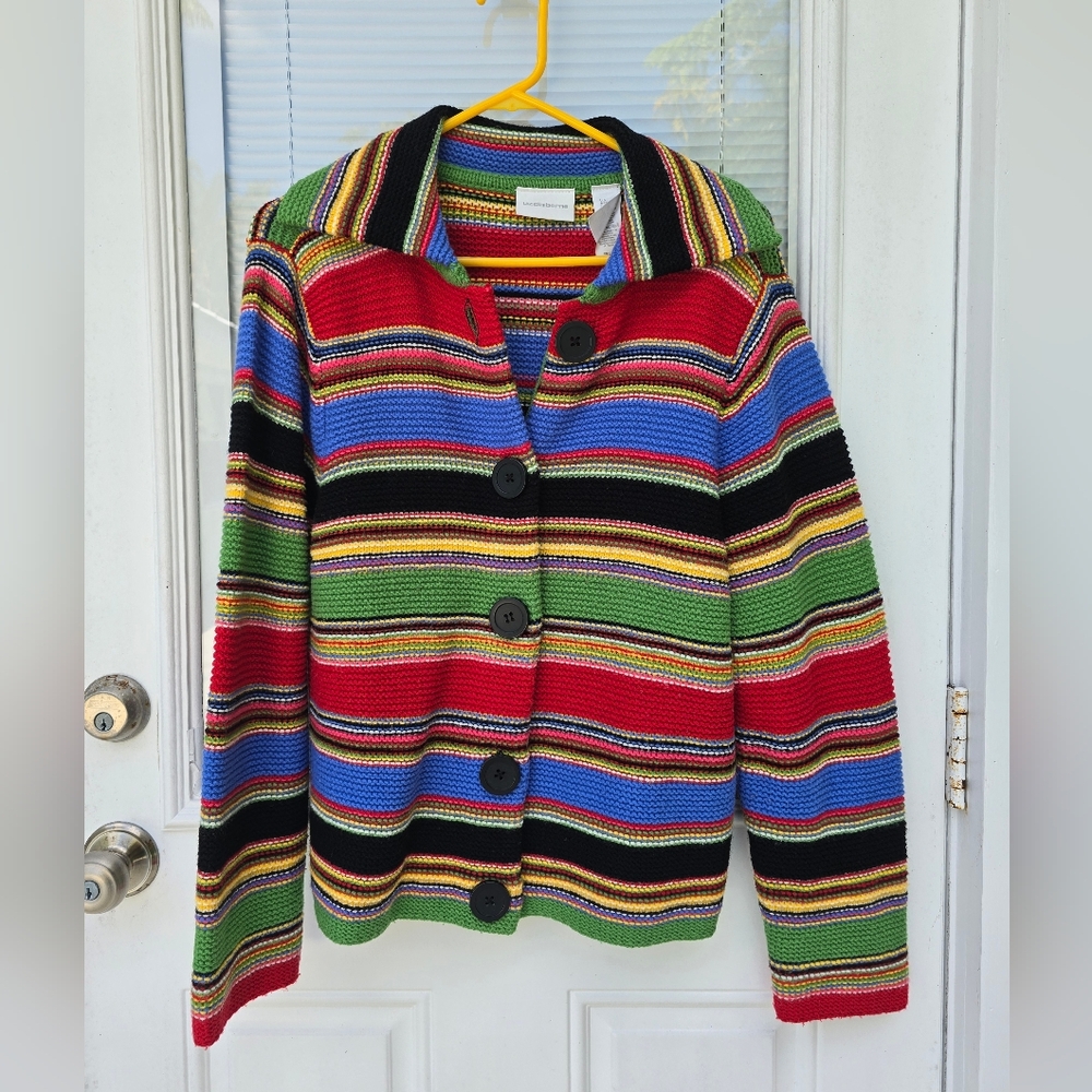 Liz Claiborne Colorful Striped Button-Up Sweater XL